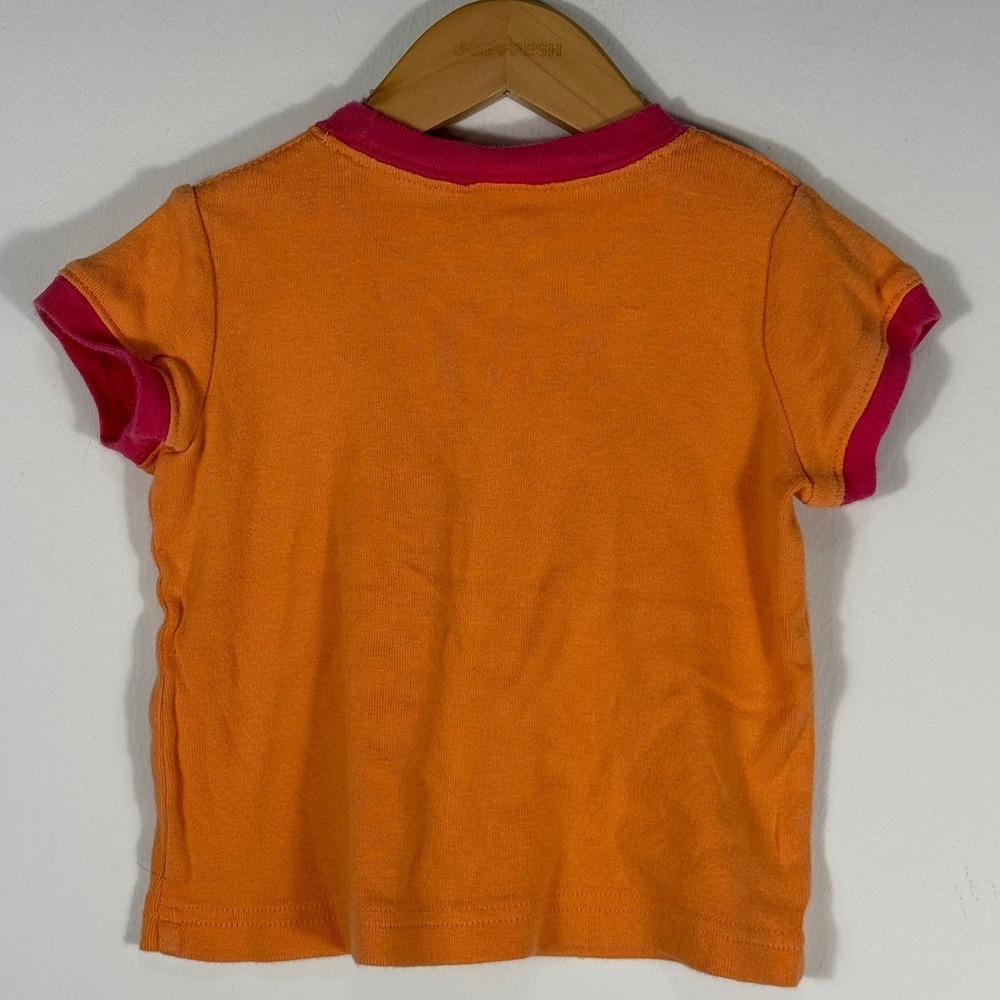 Vintage OshKosh B'gosh Toddler Girls Orange Pink Ringer Logo T-Shirt 1T - Picture 7 of 9